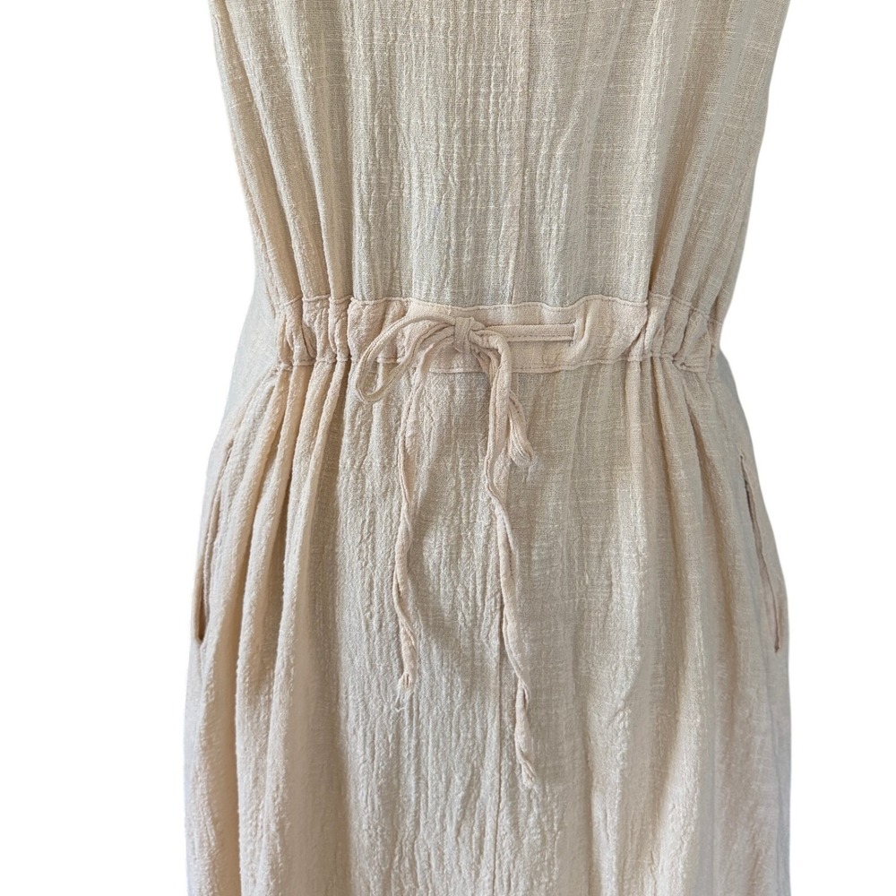 Artisan Japanese Linen Textured Sleeveless Midi Dress Natural Minimalist Tie M - Picture 6 of 11